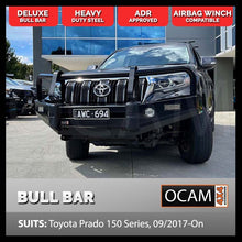Load image into Gallery viewer, OCAM Deluxe Bull Bar for Toyota Prado 150 Series 09/2017-2023 + Pair 9' LED Spot Lights