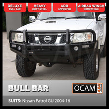 Load image into Gallery viewer, OCAM Deluxe Steel Bull Bar for Nissan Patrol GU 2004-16 + Pair 9' LED Spot Lights