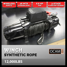 Load image into Gallery viewer, OCAM Premium Electric Winch 12000LBS 26M Synthetic Dyneema® SK-75 Wireless Remote 4WD 12V