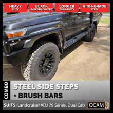 Load image into Gallery viewer, OCAM Heavy Duty Steel Side Steps & Brush Bars for Toyota Landcruiser VDJ 79 Series, Dual Cab, 2012-2023