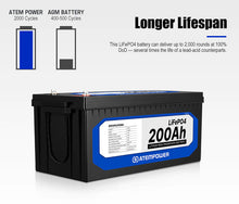 Load image into Gallery viewer, ATEMPOWER 12V 200Ah Lithium Battery LiFePO4