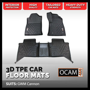 3D All Weather Floor Car Mats Liners For GWM Cannon X, Vanta, XSR Dual Cab