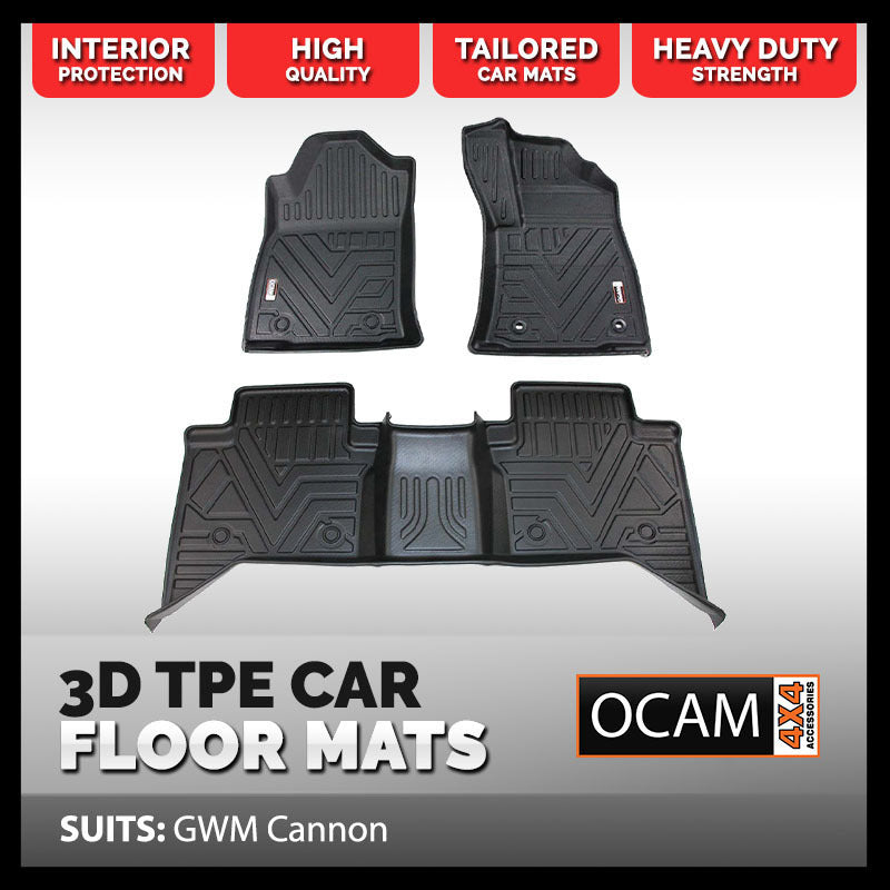 3D All Weather Floor Car Mats Liners For GWM Cannon X, Vanta, XSR Dual Cab