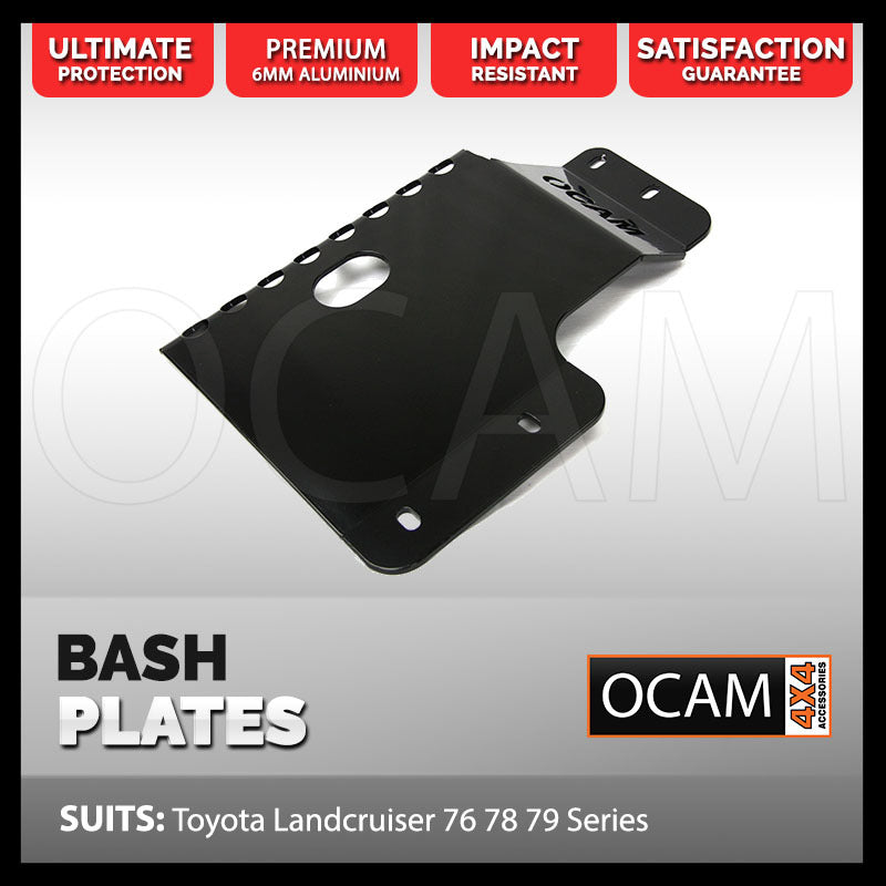 Aluminium Bash Plates For Toyota Landcruiser 70 76 78 79 Series 2007-24, Transfer Cover, 6mm Black V8 Diesel