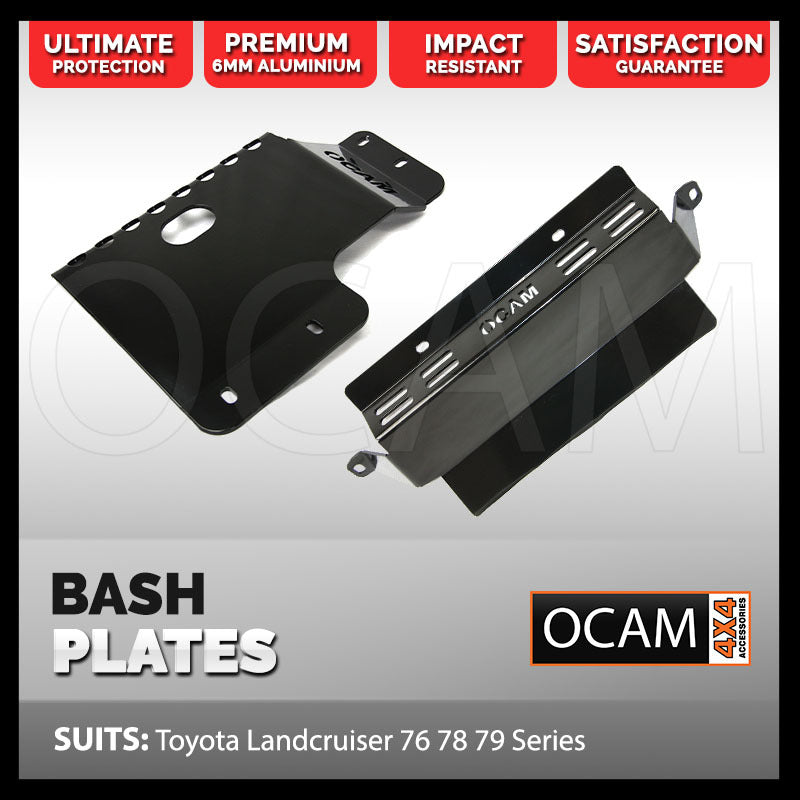 OCAM Aluminium Bash Plates For Toyota Landcruiser 70 76 78 79 Series 2007-24, RED Radiator & Transfer Covers, 6mm V8 Diesel