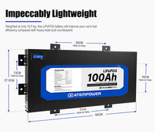 Load image into Gallery viewer, ATEMPOWER 12V 100Ah Slimline Lithium Battery LiFePO4 Deep Cycle Battery
