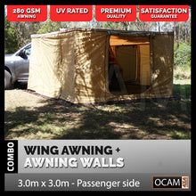 Load image into Gallery viewer, OCAM Wing Awning &amp; 6 Panel Awning Tent Walls Combo 3.0m X 3.0m, Passenger Side
