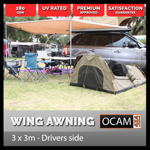Load image into Gallery viewer, OCAM Wing Awning Drivers Side 3m x 3m 280g Cross Cotton Canvas 4x4 Camping
