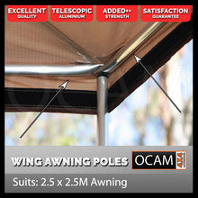 Load image into Gallery viewer, Awning Reinforcement Poles Set of 4 Suit 2.5M Round Wing Awning 4X4 4WD Camping
