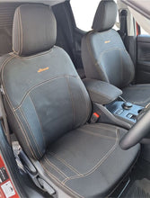 Load image into Gallery viewer, Wetseat Neoprene Seat &amp; Console Covers for Ford Ranger RA XLT/Wildtrak/Sport Dual Cab 07/2022-Current in Black with Orange Stitching
