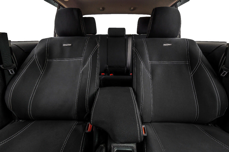 PRE-MADE BUNDLE Wetseat Neoprene Tailored Seat, Headrest & Console Covers for Toyota LC 200 Series VX 09/2015-05/2021, Black w/Black Stitching