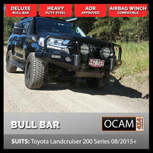 Load image into Gallery viewer, OCAM Deluxe Steel Bull Bar For Toyota Landcruiser 200 Series 08/2015-21+ Pair 9' LED Spot Lights
