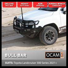 Load image into Gallery viewer, OCAM Deluxe Steel Bull Bar For Toyota Landcruiser 300 Series 2021-On , OCAM 9.5k Winch + 9' LED Spot Lights
