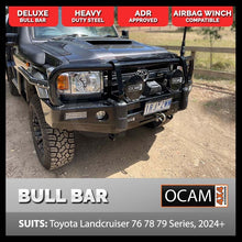 Load image into Gallery viewer, OCAM Deluxe Steel Bull Bar For Toyota Landcruiser 70 76 78 79 Series, 2024+, Winch Compatible &amp; OCAM 12K LBS Winch
