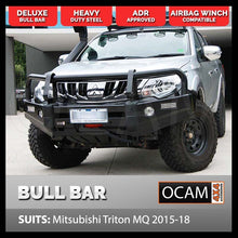 Load image into Gallery viewer, OCAM Deluxe Steel Bull Bar For Mitsubishi Triton MQ 05/2015-10/2018 + Pair 9' LED Spot Lights
