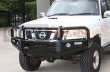 Load image into Gallery viewer, OCAM Deluxe Steel Bull Bar for Nissan Patrol GU 2004-16, OCAM 9.5k LBS Winch + 9' LED Spot Lights
