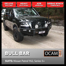 Load image into Gallery viewer, OCAM Deluxe Steel Bull Bar for Nissan Patrol Y62 Series 5, 11/2019+ ,OCAM 12k Winch + 9' LED Spot Lights
