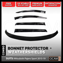 Load image into Gallery viewer, Bonnet Protector &amp; Weathershields for Mitsubishi Pajero Sport QE 2015-19 Tinted Guard
