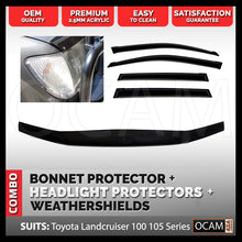 Load image into Gallery viewer, Bonnet, Headlight Protectors, Visors For Toyota Landcruiser 100 Series
