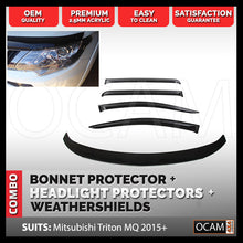 Load image into Gallery viewer, Bonnet, Headlight Protectors, Weathershields for Mitsubishi Triton MQ 05/2015-11/2018
