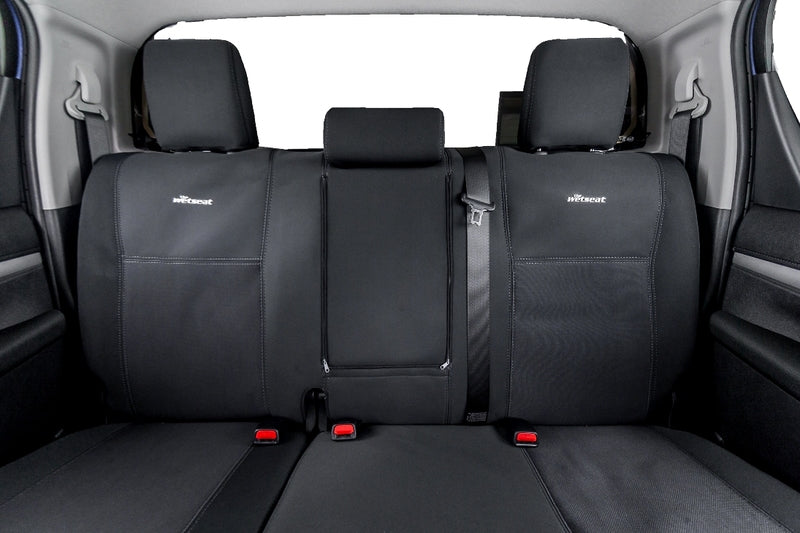 Front, 2nd & 3rd Row Bundle - Wetseat Neoprene Seat & Console Covers Black With Blue Stitching For Toyota LC80 Series Sahara