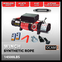 Load image into Gallery viewer, Electric Winch 26M Synthetic Rope Wireless Remote Truck 4WD 6577KG 12V 14500LBS
