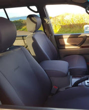 Load image into Gallery viewer, Front Row Wetseat Tailored Neoprene Seat Covers for Toyota Landcruiser 100 &amp; 105 Series, Sahara/Kakadu, 03/1998-04/2005, Mid Grey With Black Stitching
