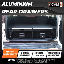 Load image into Gallery viewer, OCAM Aluminium Rear Drawers for Toyota Prado 150 Series GXL / VX / Kakadu 7-Seater 2009-23, Black Carpet
