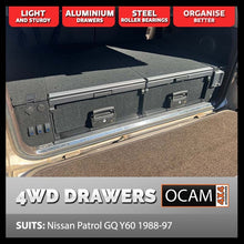 Load image into Gallery viewer, OCAM Aluminium Rear Drawers For Nissan Patrol GQ Y60 1988-97, Black Carpet
