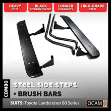 Load image into Gallery viewer, Steel Side Steps and Brush Bars For Toyota Landcruiser 80 Series Heavy Duty 4WD 4X4
