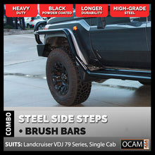 Load image into Gallery viewer, OCAM Heavy Duty Steel Side Steps &amp; Brush Bars for Toyota Landcruiser VDJ 79 Series, Singe Cab, 2007-2016

