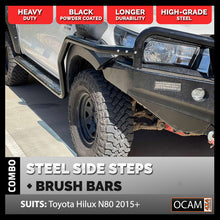 Load image into Gallery viewer, OCAM Heavy Duty Steel Side Steps &amp; Brush Bars for Toyota Hilux N80 2015-Current Dual Cab
