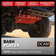 Load image into Gallery viewer, OCAM Steel Bash Plates For Toyota Landcruiser 70 76 78 79 Series Radiator, 4mm RED V8 4CYL

