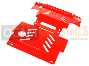OCAM 2pce Steel Bash Plates For Nissan Navara D40 2011-15, 4mm RED, 445 x 480mm