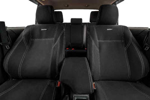 Front, 2nd & 3rd Row Bundle - Wetseat Neoprene Seat & Console Covers Black With Blue Stitching For Toyota LC80 Series Sahara