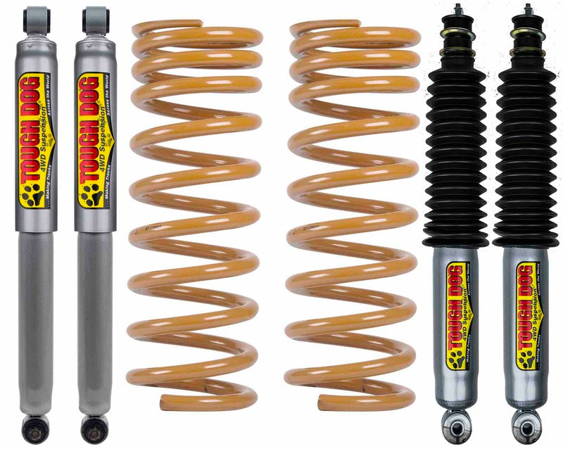 Tough Dog Lift Kit for Toyota LC100 DIESEL, (IFS Front), Front: No Bullbar/Alloy Bullbar, Shocks: 41mm Foam Cell, Rear: Comfort 0-300Kgs