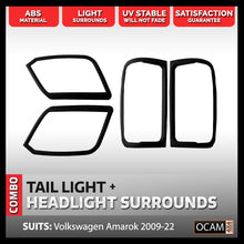 Load image into Gallery viewer, Head Light &amp; Tail Light Lamp Surrounds for Volkswagen Amarok 2009-22 Matt Black
