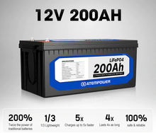 Load image into Gallery viewer, ATEMPOWER 12V 200Ah Lithium Battery LiFePO4
