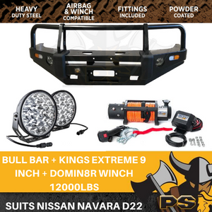 PS4X4 Deluxe Steel Bull Bar + Kings Winch combo to suit Nissan Navara D22 Steel Bull Bar