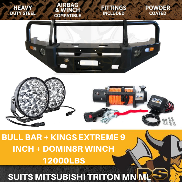 PS4X4 Deluxe Steel Bull Bar + Kings Winch combo to suit Mitsubishi Triton MN ML
