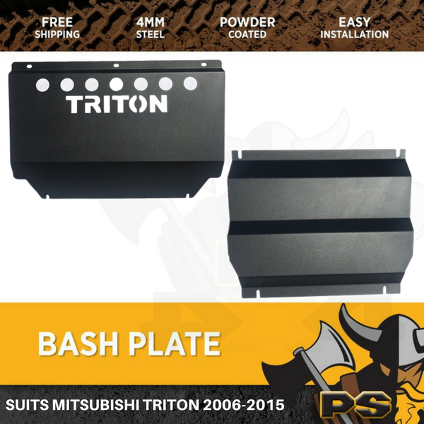 Bash Plate 4mm 2pcs Powder Coated Black to suit Mitsubishi Triton ML-MN
