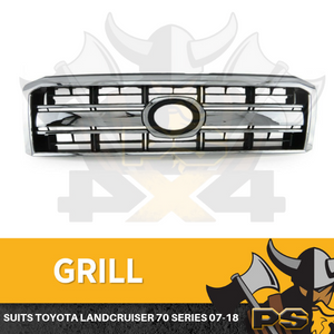 Chrome Grill & Black to suit Toyota Landcruiser 70 (76 78 79) Series 2007-2018