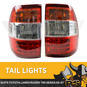 TAIL LIGHTS PAIR TO SUIT TOYOTA LANDCRUISER 100 SERIES 05-07 LED TAILLAMPS