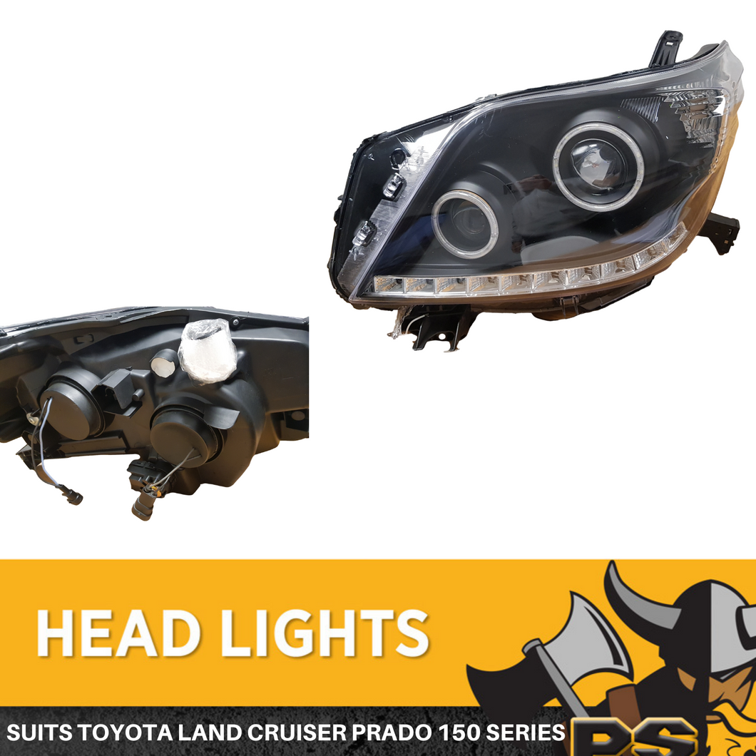 Set of LED Head light to suit a Toyota Prado 150 Series 2009 - 2013 Black DRL