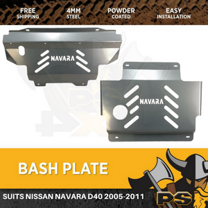 Nissan Navara D40 2005-2011 St St-X Rx Bash Plate, 2pce Sump Guard 4MM Silver