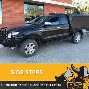 Ford Ranger Space Cab Running Boards Black Steel Side Steps + Rail Bar 2012-2020