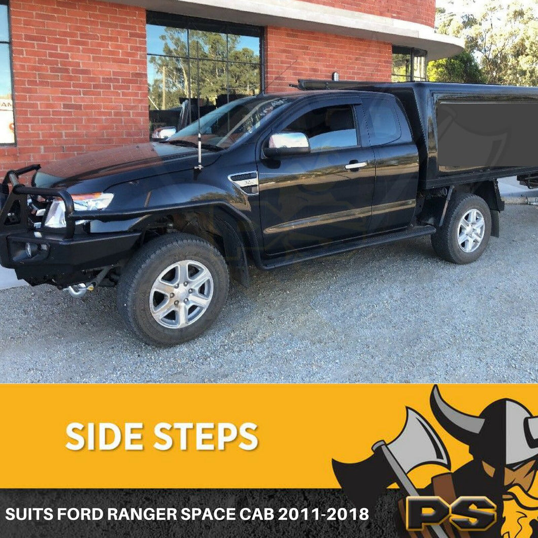 Ford Ranger Space Cab Running Boards Black Steel Side Steps + Rail Bar 2012-2020
