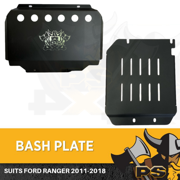 Bash Plate 4mm 2pc Powder Coated Black suit Ford Ranger 2011-2020 Sump Guard