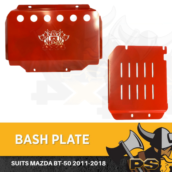 Bash Plate 4mm 2pc Powder Coated Red suit Mazda BT50 2011-2020 Sump Guard