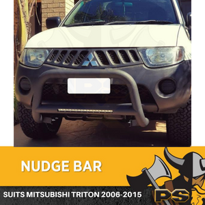 Nudge Bar For Mitsubishi Triton 2006-2015 Matte Black Steel Grille Guard + Light Bar